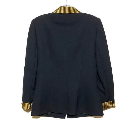 Kasper ASL Suit Jacket Blazer Black Gold Tan Checks Collar Cuffs Lined Womens 4 - Picture 3 of 8